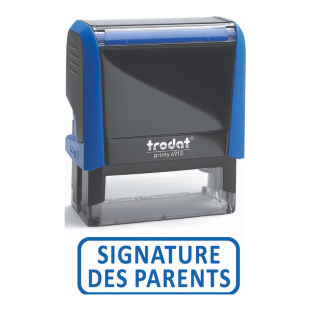 Trodat Pack Formule "SIGNATURE DES PARENTS", Boîtier bleu, Encrage bleu — tampon à personnaliser