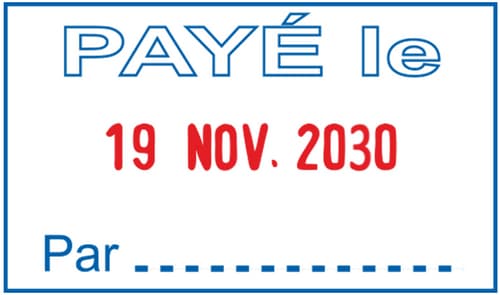 Payé le … par … + Date Bicolore — tampon personnalisable en ligne
